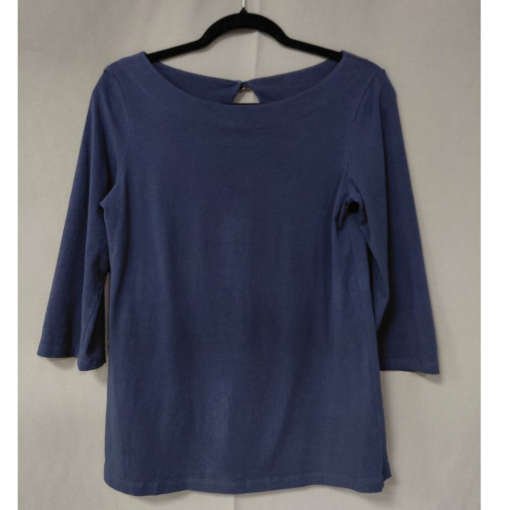 Lilly Pulitzer Blue Boat Neck Knit Stretch 3/4 Sleeve Top Women Size S